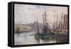 Isle of Man: Peel Harbour, with the Castle in the Background-null-Framed Stretched Canvas