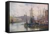 Isle of Man: Peel Harbour, with the Castle in the Background-null-Framed Stretched Canvas