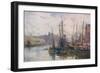 Isle of Man: Peel Harbour, with the Castle in the Background-null-Framed Art Print