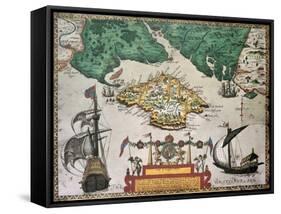 Isle Of Wight Old Map Ans Southern England. By Baptista Boazio, Published In England, 1591-marzolino-Framed Stretched Canvas