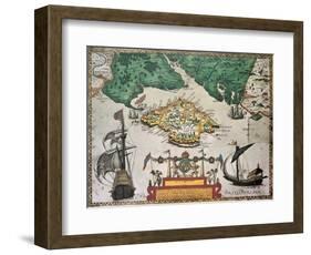 Isle Of Wight Old Map Ans Southern England. By Baptista Boazio, Published In England, 1591-marzolino-Framed Art Print