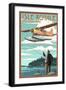 Isle Royale National Park, Michigan - Float Plane & Fisherman - Lantern Press Artwork-Lantern Press-Framed Art Print