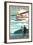 Isle Royale National Park, Michigan - Float Plane & Fisherman - Lantern Press Artwork-Lantern Press-Framed Art Print