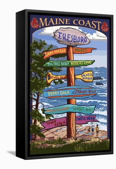 Islesboro, Maine - Sign Destinations - Version 2-Lantern Press-Framed Stretched Canvas