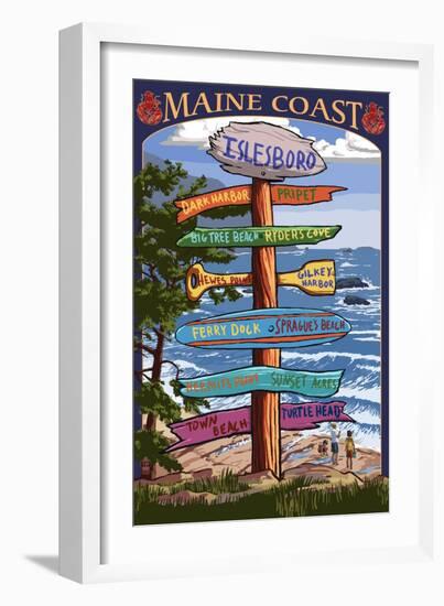 Islesboro, Maine - Sign Destinations - Version 2-Lantern Press-Framed Art Print