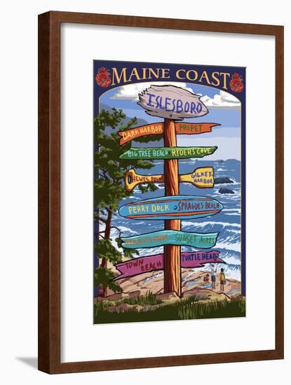 Islesboro, Maine - Sign Destinations - Version 2-Lantern Press-Framed Art Print