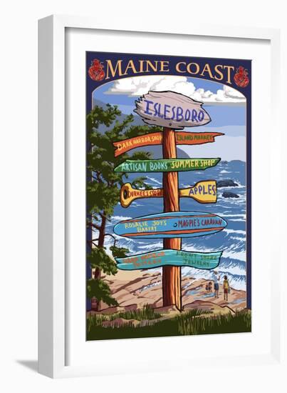 Islesboro, Maine - Sign Destinations - Version 3-Lantern Press-Framed Art Print