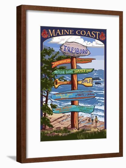 Islesboro, Maine - Sign Destinations - Version 3-Lantern Press-Framed Art Print