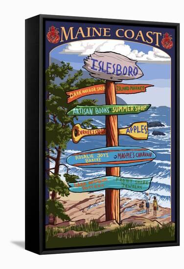 Islesboro, Maine - Sign Destinations - Version 3-Lantern Press-Framed Stretched Canvas