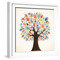 Isolated Diversity Tree Hands Illustration-Cienpies Design-Framed Art Print