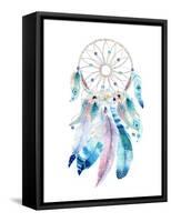 Isolated Watercolor Decoration Bohemian Dreamcatcher. Boho Feathers Decoration. Native Dream Chic D-krisArt-Framed Stretched Canvas