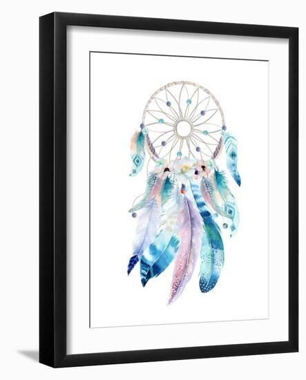 Isolated Watercolor Decoration Bohemian Dreamcatcher. Boho Feathers Decoration. Native Dream Chic D-krisArt-Framed Art Print