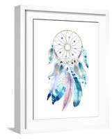 Isolated Watercolor Decoration Bohemian Dreamcatcher. Boho Feathers Decoration. Native Dream Chic D-krisArt-Framed Art Print