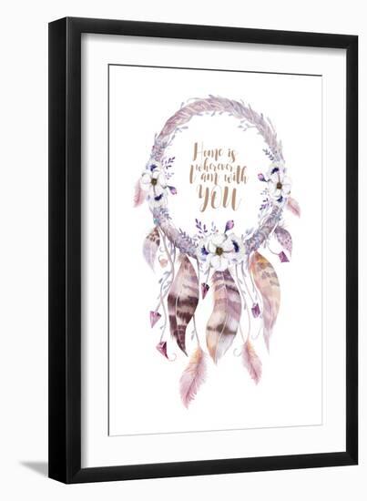 Isolated Watercolor Decoration Bohemian Dreamcatcher. Boho Feathers. Native Dream Chic Design. Myst-krisArt-Framed Art Print