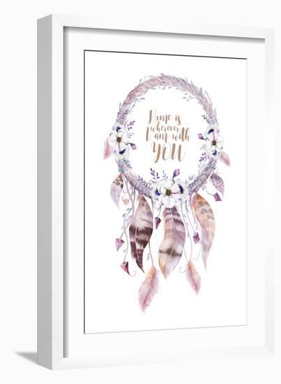 Isolated Watercolor Decoration Bohemian Dreamcatcher. Boho Feathers. Native Dream Chic Design. Myst-krisArt-Framed Art Print