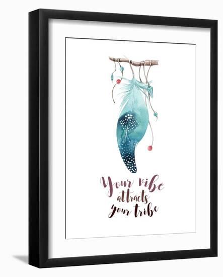 Isolated Watercolor Decoration Bohemian Dreamcatcher. Boho Feathers. Native Dream Chic Design. Myst-krisArt-Framed Art Print