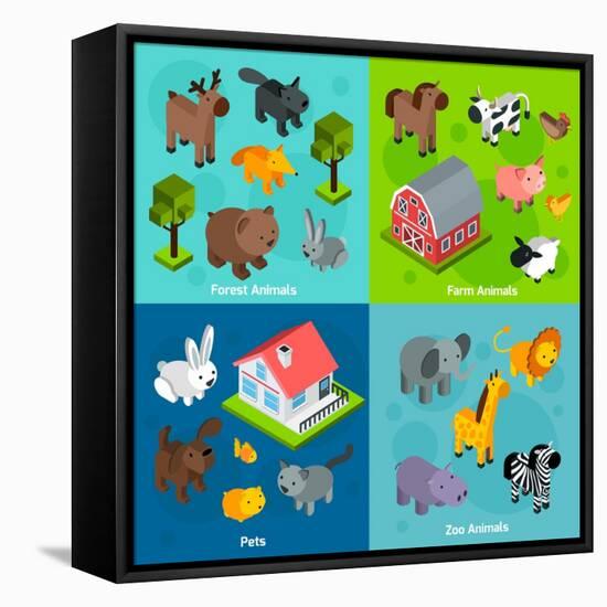 Isometric Animals Set-Macrovector-Framed Stretched Canvas