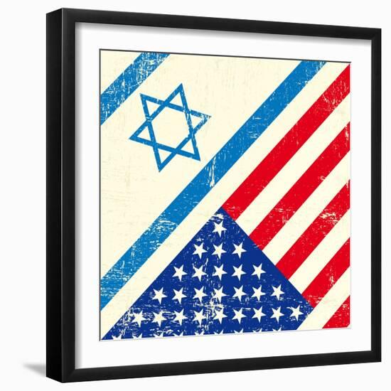 Israel And American Grunge Flag-TINTIN75-Framed Art Print