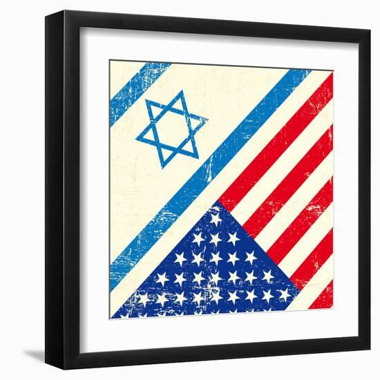 Israel And American Grunge Flag-TINTIN75-Framed Art Print