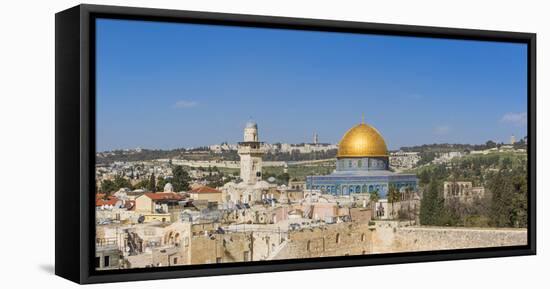 Israel, Jerusalem, Old City, Temple Mount, Dome of the Rock and The Western Wall - know as the Wail-Jane Sweeney-Framed Stretched Canvas