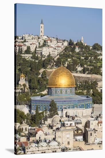 Israel, Jerusalem, View of the Old City,  Dome of the Rock on Temple Mount, and the Mount of Olives-Jane Sweeney-Stretched Canvas