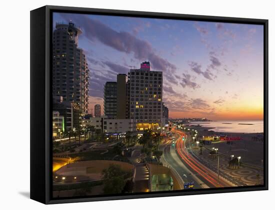 Israel, Tel Aviv, Elevated Dusk View of the City Beachfront-Gavin Hellier-Framed Stretched Canvas