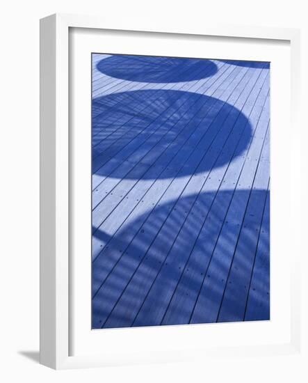 Israel, Tel Aviv, Old Port, Namal, Renovated Port Now Home to Shops and Cafes, Umbrella Shadows on -Walter Bibikow-Framed Photographic Print