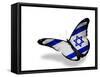 Israeli Flag Butterfly Flying, Isolated On White Background-suns_luck-Framed Stretched Canvas