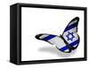 Israeli Flag Butterfly Flying, Isolated On White Background-suns_luck-Framed Stretched Canvas