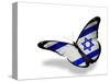 Israeli Flag Butterfly Flying, Isolated On White Background-suns_luck-Stretched Canvas