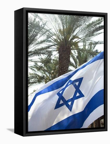 Israeli Flag with Star of David and Palm Tree, Tel Aviv, Israel, Middle East-Merrill Images-Framed Stretched Canvas