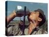 Israeli Soldier Drinking from Canteen-Paul Schutzer-Stretched Canvas