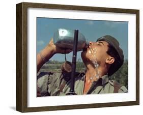 Israeli Soldier Drinking from Canteen-Paul Schutzer-Framed Photographic Print