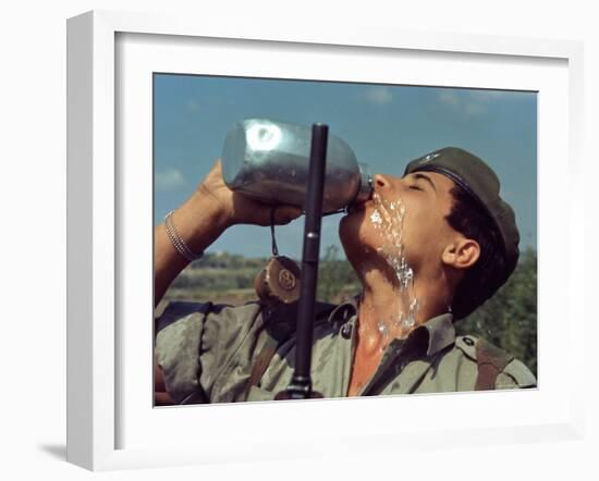 Israeli Soldier Drinking from Canteen-Paul Schutzer-Framed Photographic Print