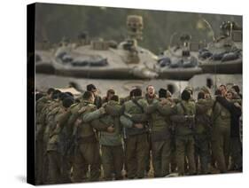 Israeli Soldiers Chant Slogans after a Briefing before Entering Gaza on a Combat Mission-null-Stretched Canvas