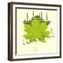 Istanbul City and Sycamore Leaf Vector Art-a1vector-Framed Art Print