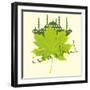 Istanbul City and Sycamore Leaf Vector Art-a1vector-Framed Art Print