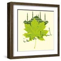 Istanbul City and Sycamore Leaf Vector Art-a1vector-Framed Art Print