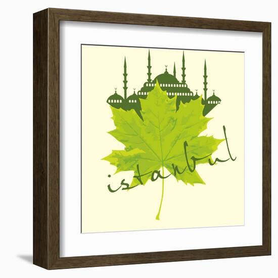 Istanbul City and Sycamore Leaf Vector Art-a1vector-Framed Art Print