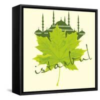 Istanbul City and Sycamore Leaf Vector Art-a1vector-Framed Stretched Canvas