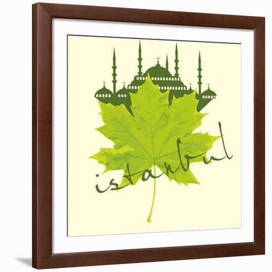 Istanbul City and Sycamore Leaf Vector Art-a1vector-Framed Art Print