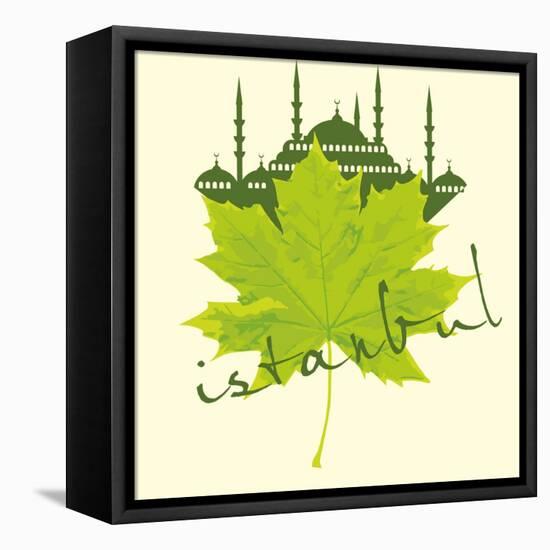 Istanbul City and Sycamore Leaf Vector Art-a1vector-Framed Stretched Canvas