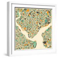 Istanbul Map-Jazzberry Blue-Framed Art Print