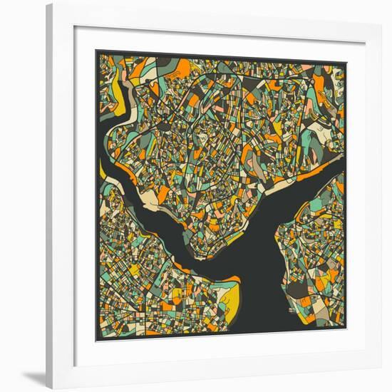 Istanbul Map-Jazzberry Blue-Framed Art Print