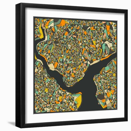 Istanbul Map-Jazzberry Blue-Framed Art Print