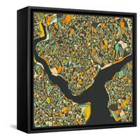 Istanbul Map-Jazzberry Blue-Framed Stretched Canvas