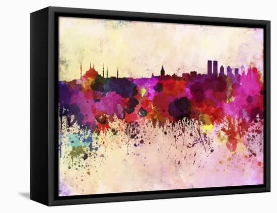 Istanbul Skyline in Watercolor Background-paulrommer-Framed Stretched Canvas