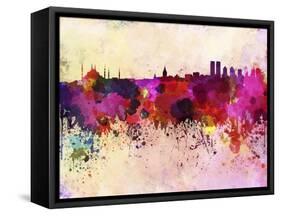 Istanbul Skyline in Watercolor Background-paulrommer-Framed Stretched Canvas