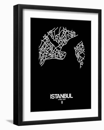 Istanbul Street Map Black-NaxArt-Framed Art Print