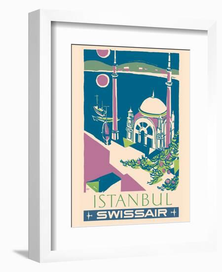 Istanbul, Turkey - Swissair - Ortaköy Mosque - Vintage Airline Travel Poster, 1951-Henri Ott-Framed Art Print